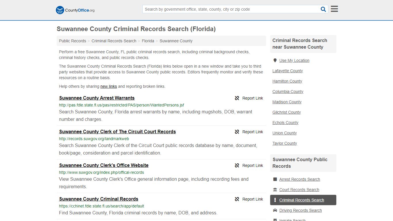 Suwannee County Criminal Records Search (Florida) - County Office